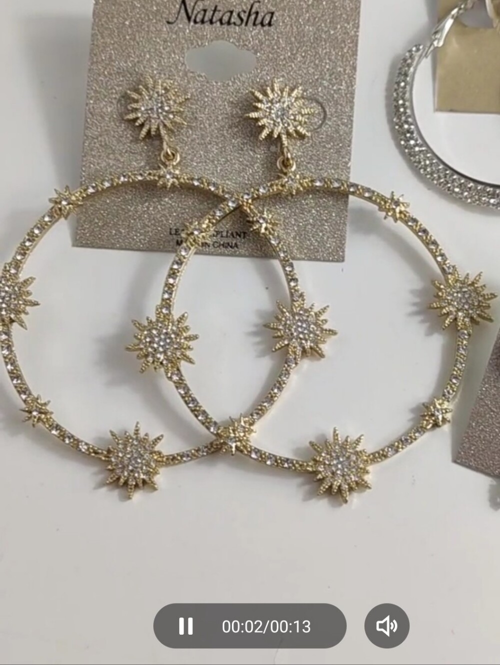 Natasha NWT 3 Pair Earrings Bundle CZ Bow Starburst Rhinestone Hoop - Picture 5 of 15